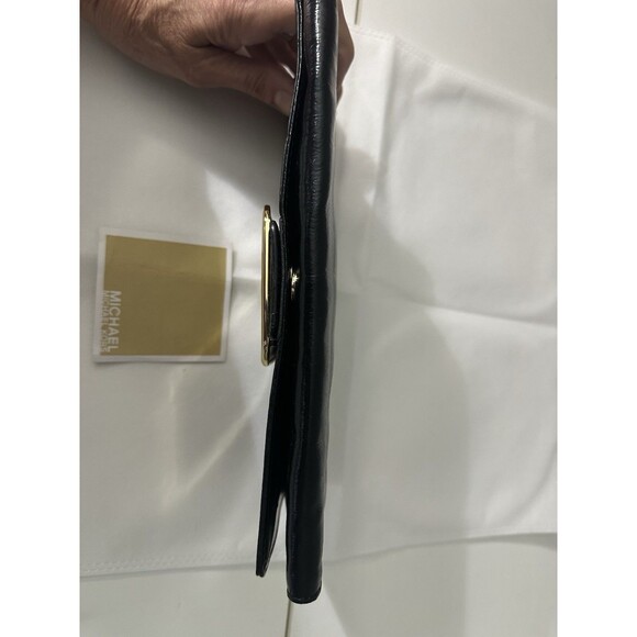 MICHAEL KORS Sutton Black Leather Clutch Gold Buckle Handbag Evening Bag New! - Picture 5 of 6